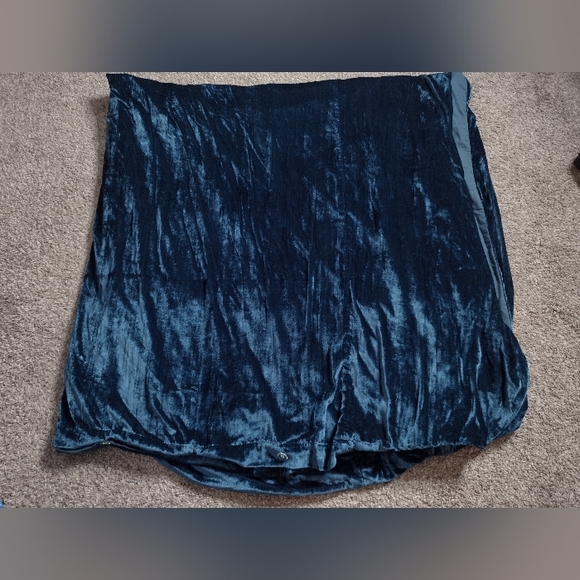 West Elm Lush Velvet Crinkle Duvet Cover Queen Teal Blue Button 88x92 LIQ